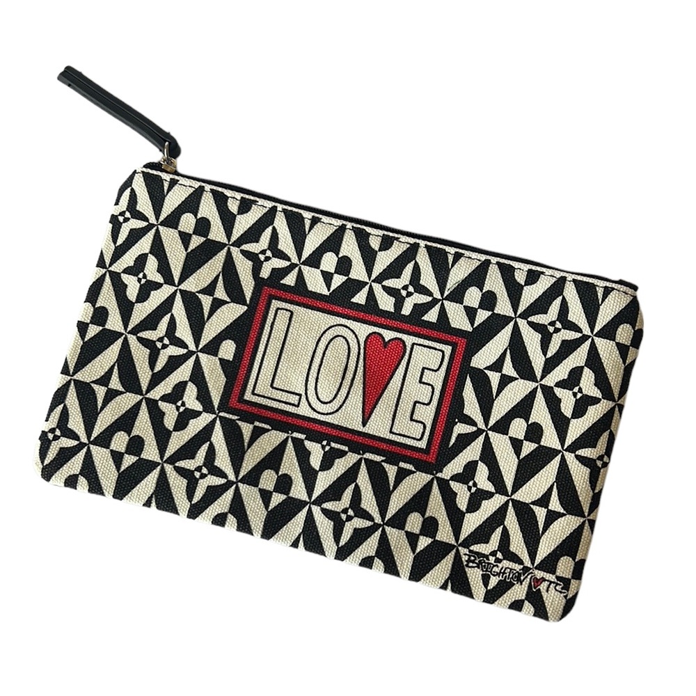 Brighton "Love" Red Black Canvas Pouch Zippered Bag Catchall